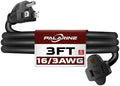 3 Ft Black Outdoor Extension Cord, 16 Gauge Heavy Duty Power Cord by PALARINE