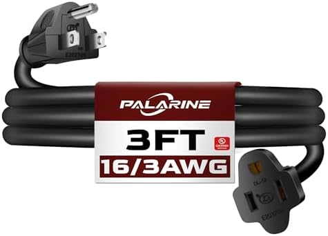 3 Ft Black Outdoor Extension Cord, 16 Gauge Heavy Duty Power Cord by PALARINE