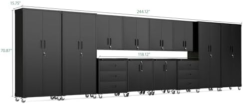 12-Piece Heavy Duty Steel Garage Cabinet System | All-in-One Modular Garage Cabinet Set for Ultimate Workshop Organization | Easy Assembly Garage Storage Cabinets & Tool Bench (Black) - Image 2