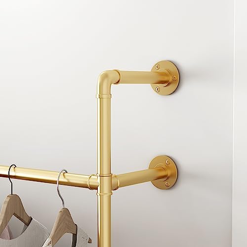 ORSENIGO Industrial Pipe Clothing Rack, Heavy Duty Metal Clothes Rack with Double Rods for Hanging Clothes, Wall Mount Space-Saving Garment Display Rack - Image 4