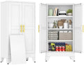 47" White Metal Storage Cabinet with 2 Doors and 3 Adjustable Shelves,Steel Garage Tool Cabinet, File Cabinet,Kitchen Pantry Cabinet for Home,Office,Garage,School,Warehouse by BAOLIWO