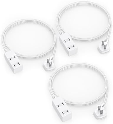 Flat Plug Extension Cord 3-Packs 3Ft White - 2-Prong Power Strip with 3 Polarized Outlets & Tamper Guard, 16/2 AWG 13A/1625W by LitStar