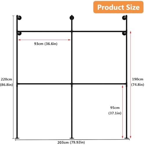 Industrial Pipe Garment Rack, Wall Mounted Clothing Organizer for Walk-in Wardrobe, Multi-Purpose Storage Solution, Heavy Duty, 399 * 220cm - Image 4