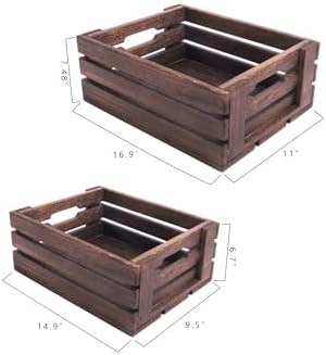 Rustic Vintage Finished 2 Packs Wooden Crate with Handles - Nesting Storage Display Organization Crate for Party Office Bedroom Kitchen and Closet - Image 2