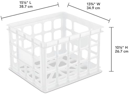 Sterilite Storage Crate, Stackable Plastic Bin Open Basket with Handles, Organize Home, Garage, Office, School, White, 6-Pack - Image 2