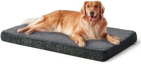 JOEJOY Orthopedic Dog Bed for Extra Large Dogs, Washable Dog Crate Bed Large Sized with Removable Cover, Egg Memory Foam Big Pet Beds, Grey, 47"x29" by JOEJOY