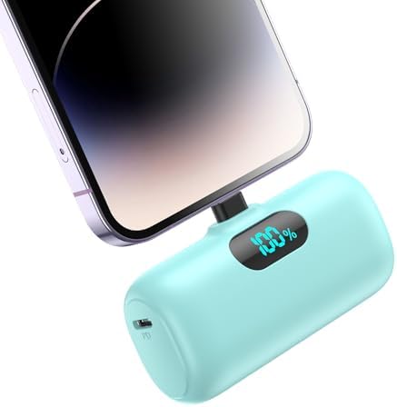 Mini Portable Charger for iPhone,5000mAh PD Fast Charging Battery Pack,LCD Display Cute Power Bank Portable Phone Charger for iPhone 14/14 Pro Max/13/13 Pro/12 Pro/11/XS/XR/X/8/7/6 (Green) by HETP
