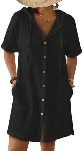 Bsubseach Womens Swimsuit Cover Up Shirt Hooded Beach Dress with Pockets by Bsubseach