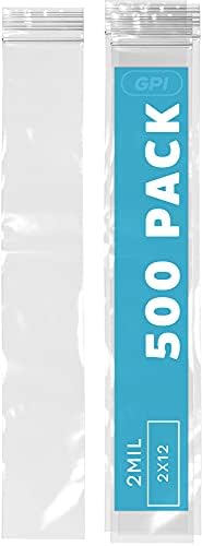 2" x 12" Zip Bags, 500 Pack, 2 Mil, Reclosable for Incense Necklaces, GPI by GPI+POLY