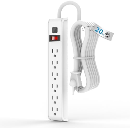 TiFFCOFiO Surge Protector Power Strip, 20 Feet Extension Cord, 600 Joules Surge Protection, Multiple Protection 6 Outlet Strip, 14 AWG Cord, 15A/1875W, ETL Listed by TiFFCOFiO