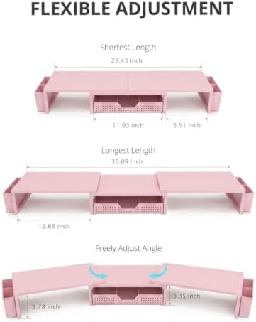 OPNICE Desk Organizers and Accessories, Dual Monitor Stand Riser with Drawer and 2 Pen Holders, Desk Shelf Computer Racks for Office Workspace Organizers, Desktop Organization (Peach-Pink) - Image 3