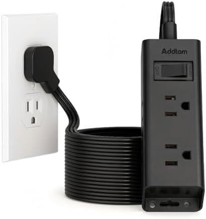 Addtam Flat Plug Power Strip with 6 Outlet Extender, 25 FT Extension Cord Flat Wall Plug with Multiple Outlets, No Surge Protector for Cruise Ship, Travel, Dorm, Home Office, Cruise Essentials, Black by Addtam