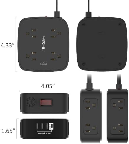 6 Ft Surge Protector Power Strip - YISHU 8 Widely Outlets with 4 USB Ports, 3 Side Outlet Extender with 6 Feet Flat Extension Cord, Ultra Flat Plug, Wall Mount, Desk USB Charging Station, ETL, Black - Image 7