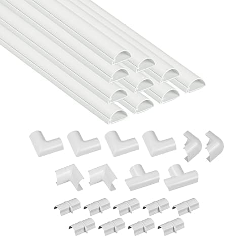 D-Line 157in Cord Cover Kit, Self-Adhesive Wire Hiders, Paintable Cable Raceway to Hide Wires on Wall, Electrical Cable Management - 10x 15.7 Lengths & 19 Accessories - 1.18" (W) x 0.59" (H) - White by D-LineUSAinc