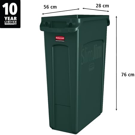 Rubbermaid Commercial Products Slim Jim Plastic Rectangular Recycling/Compost Bin with Venting Channels 23 Gallon Green Recycling (FG354007GRN) - Image 2