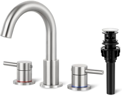 Bathroom Faucet 3 Hole Brushed Nickel, 2-Handle Widespread Faucet by IUERASD