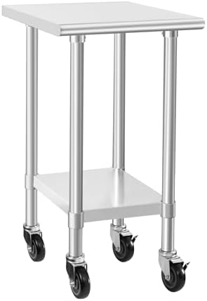 HARDURA Stainless Steel Commercial Table 24×24 Inches with Casters by HARDURA