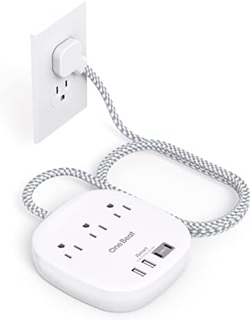 Travel Essentials, 22.5W/4.5A Flat Plug Power Strip, 6 Ft Extension Cord by OneBeat