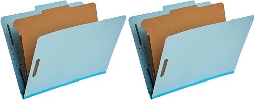Amazon Basics Classification Folder for Documents and Organization, 1 Divider, 2" Embedded Fasteners, Letter Size, Light Blue, 10 Count (Pack of 2) by AmazonBasics