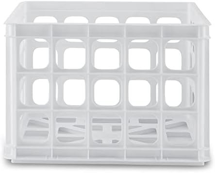 Sterilite Storage Crate, Stackable Plastic Bin Open Basket with Handles, Organize Home, Garage, Office, School, White, 1-Pack - Image 3