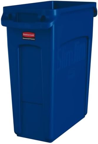 Rubbermaid Commercial Products Slim Jim Trash/Garbage Can with Venting Channels 16-Gallon Blue for Kitchen/Office/Workspace by RubbermaidCommercialProducts