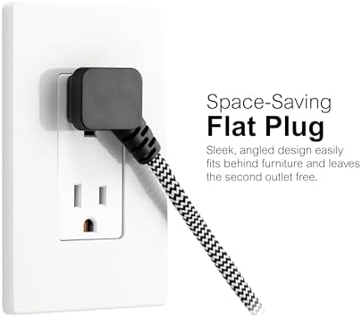 GE Indoor Flat Plug Extension Cord 15 Ft, 3-Outlet Braided Extension Cord - Image 3