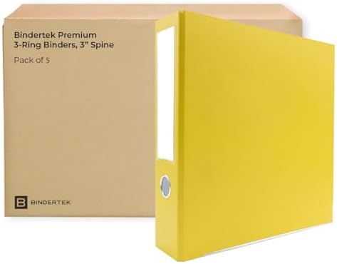 3-Ring Premium Binder, Pack of 5 - Yellow, 3" Spine, by Bindertek by Bindertek