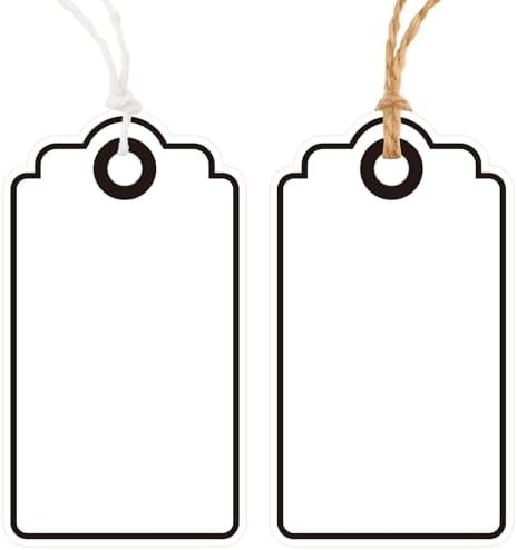 Anwyll Gift Tags with String - 100Pcs Black Gift Bag Tags Personalized White Blank Hanging Paper Label Tag for Baby Shower Birthday Party Wedding Christmas Favor Present by Anwyll
