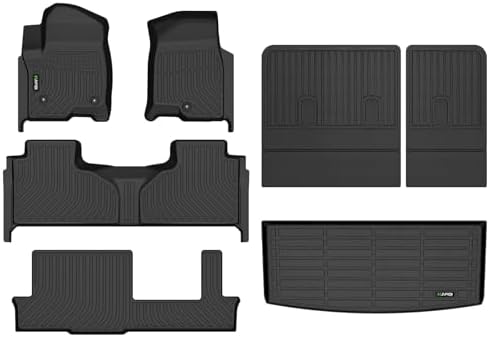 HAFIDI® Floor Mats & Cargo Liner & Seatback Cargo Set Fit for Chevrolet Chevy Tahoe & GMC Yukon 2021-2025 2026 (Not fit XL) (8 Seats) All Weather TPE Car Full Set Liners Custom Accessories-Black by HAFIDI