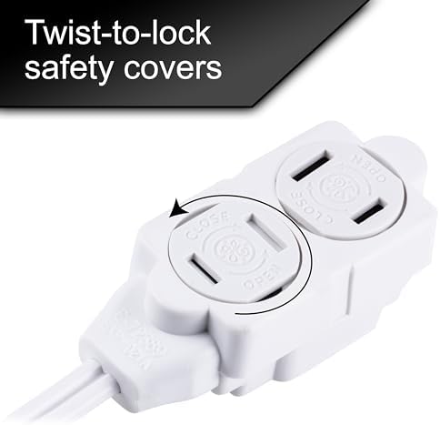 GE 3-Outlet Extension Cord with Multiple Outlets 12 Ft Extension Cord Power Strip 2 Prong 16 Gauge Twist-to-Close Safety Covers Indoor Cord UL Listed White 86235 - Image 3