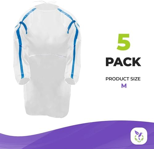AMZ Medical Supply White Disposable Isolation Gown, Medium. 5 Pack 35 GSM SMS PPE Gowns. Personal Protective Equipment Gown. Medical Isolation Gowns with Sleeves, Neck & Waist Ties, Elastic Wrists - Image 2