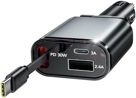 Retractable Car Charger,Car Phone Charger USB C Fast Charge for iPhone by EloBeth