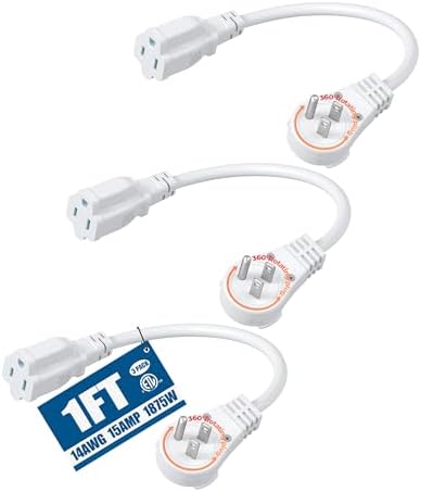 DEWENWILS 1FT 360° Rotating Flat Plug Extension Cord, 14/3 Gauge, 3 Pack by DEWENWILS