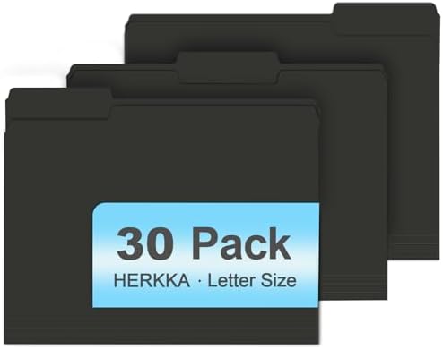 File Folder, HERKKA 30 Pack 1/3 Cut Tab File Folders, File Folders Great for Organizing and Filing, Letter Size, Black by HERKKA