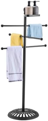 VEVOR Towel Rack, 3 Bars Outdoor Towel Holder with Metal Base, Freestanding Pool Towel Hanger Stand Next to Hot Tub, Outdoor or Indoor Quilt Drying Rack Organizer for Pool, Bathroom, Spa, Black by VEVOR