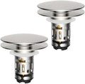 Hibbent 2 Pack Upgraded 3 in 1 Bathroom Sink Drain Strainer, Pop Up Sink Stopper with Big Cap, Anti-Clogging Metal Filter Basket,Sink Plug with Hair Catcher for 1.1''~2.36'' Basin, Brushed Nickel by Hibbent