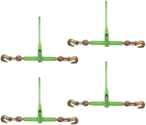 Mytee Products 4 Pack 5/16"- 3/8" Heavy Duty Hi-Viz Green Ratchet Chain Binder w/ 5/16" Grab Hook & 1/2" Slip Hook, 5,400 Lbs WLL - Tie Down Hauling Load Binders for Flatbed Trailers by MyteeProducts