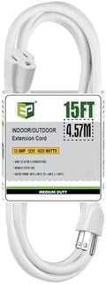 EP 15 FT Outdoor Extension Cord, 16/3 SJTW Heavy Duty White, ETL Listed by ENERGYPRO
