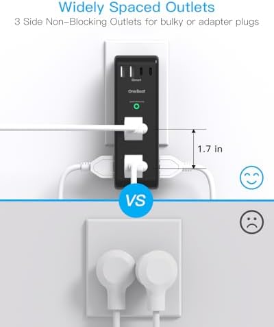 Surge Protector Outlet Extender, Multi Plug Wall Outlet,Rotating Plug,Black - Image 6