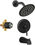 Tub Shower Faucet Set Valve Included with 6-Inch Rain Shower Head and Tub Spout Single-Handle Tub and Shower Trim Kit Matte Black by APROMOOM