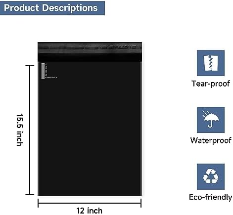 KKBESTPACK 100 Pcs 12x15.5 Poly Mailer Envelopes Shipping Bags Self Adhesive Waterproof Bags (Black), 12 x 15.5 (Pack of 5) - Image 2
