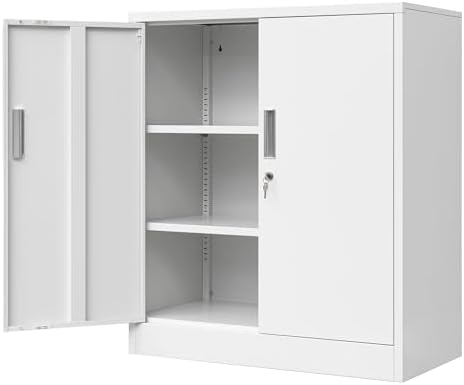 Wanfu Metal Storage Cabinet, 36" H Locking Storage Cabinet with 2 Adjustable Shelves for Garage, Home, Office, Utility Room-White by Wanfu