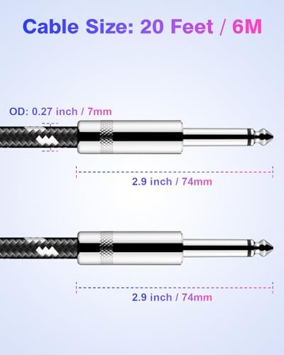 New Bee Guitar Cable 20 ft Electric Instrument Cable Bass AMP Cord 1/4 Straight to Straight for Electric Guitar, Bass Guitar, Electric Mandolin, Pro Audio, Black Whtie - Image 3