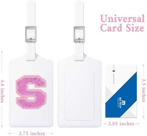 Sodsay 2 PCS Initial Luggage Tag, Luggage Tags for Suitcases Cute Sequin Letter PU Leather Travel Bag Baggage Tags Privacy Cover ID Label for Women Kids Teens Men(S, White Leather+Hot Pink Letter) - Image 2