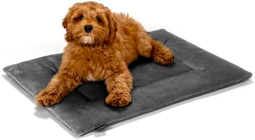 KindTail Dog Crate Pad - Soft Velvet, Reversible Bed - Machine Washable Kennel Mat for Pets up to 25 lbs - Mattress for Cozy Sleeping - 25” x 19” x 1” (Dark Grey, Medium) by KindTail