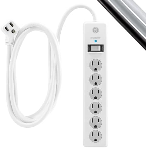 GE Surge Protector Power Strip,20 Ft Extension Cord,6 Outlet Extender,800 Joules,Flat Plug,Twist-to-Close Safety Covers,ETL Listed,White,50770 (Pack of 8) - Image 2