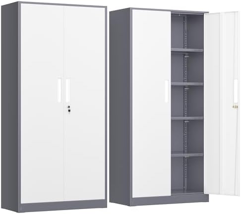 INTERGREAT Metal Storage Cabinet, 72” H Storage Cabinet with Doors and Adjustable Shelves for Office, Home, Garage, Pantry (Assembly Required, Grey White) by INTERGREAT