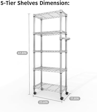 Garvee 61" H Storage Shelves with Wheels 1100LBS Rolling Metal Wire Rack - Image 3