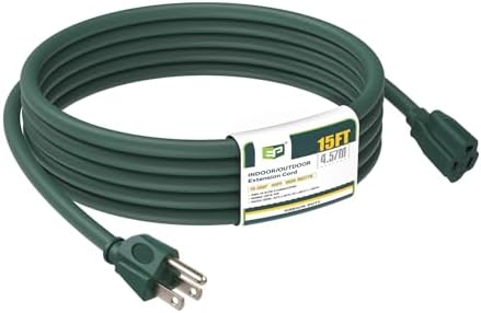 EP 15 FT Outdoor Extension Cord, 16/3 SJTW Heavy Duty Green, ETL Listed by ENERGYPRO