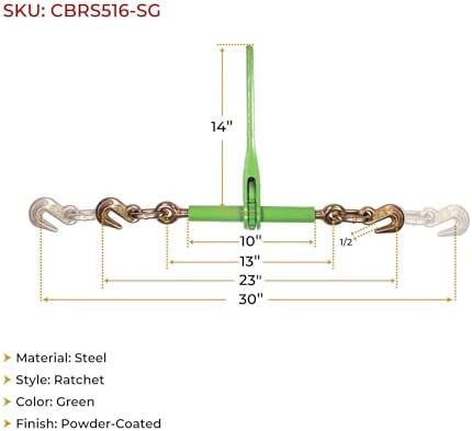 Mytee Products 4 Pack 5/16"- 3/8" Heavy Duty Hi-Viz Green Ratchet Chain Binder w/ 5/16" Grab Hook & 1/2" Slip Hook, 5,400 Lbs WLL - Tie Down Hauling Load Binders for Flatbed Trailers - Image 6